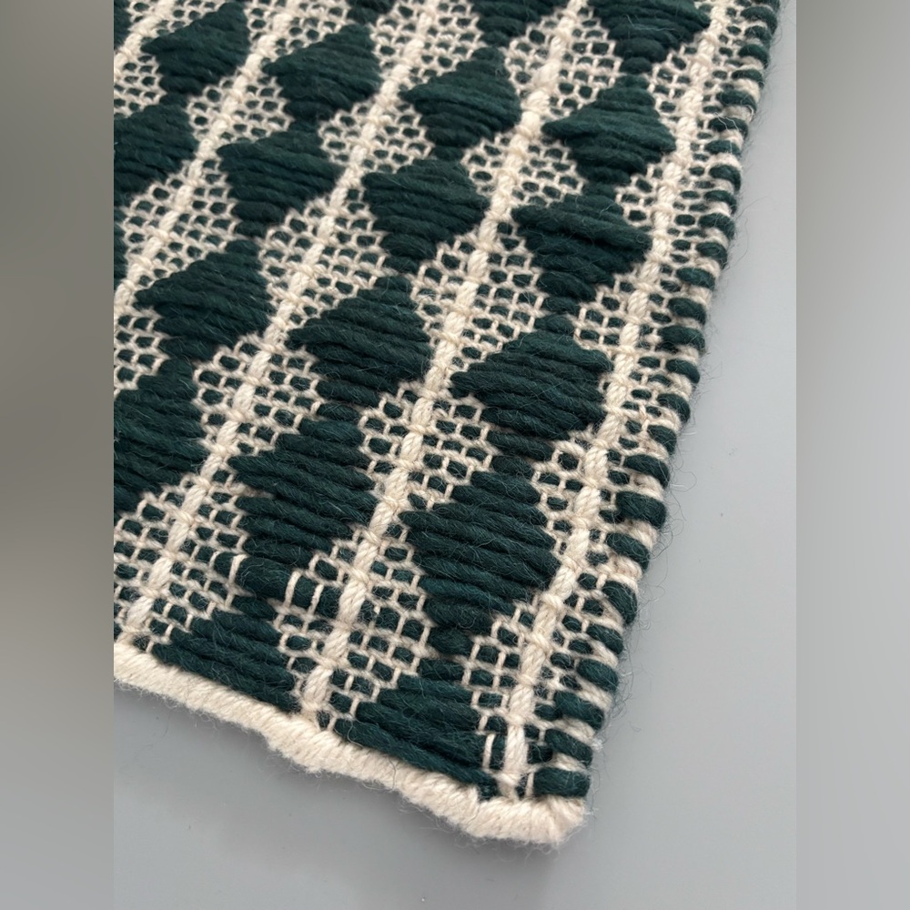 Crate&Barrel Green and Cream Textured Runner